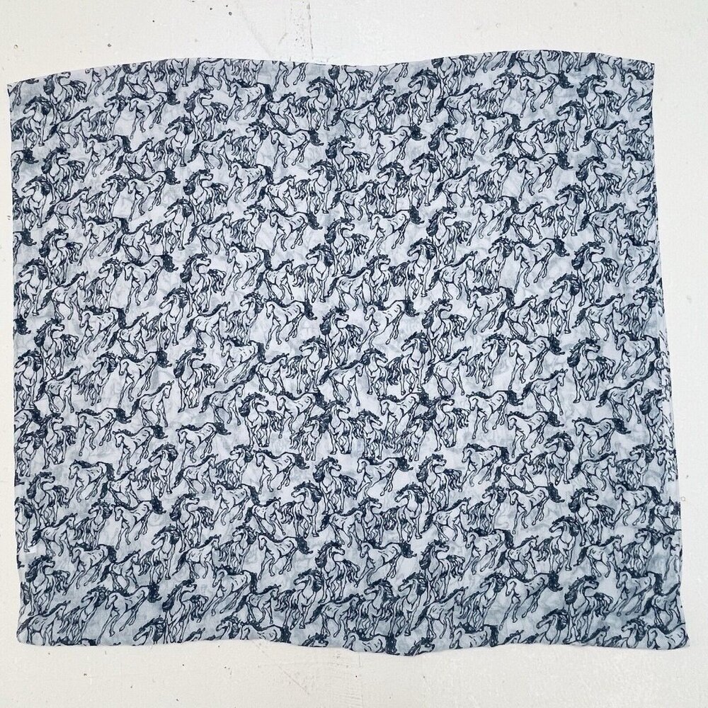 Running Horse Print Aquestrian Infiniti Scarf Gray Black Lightweight Accessory